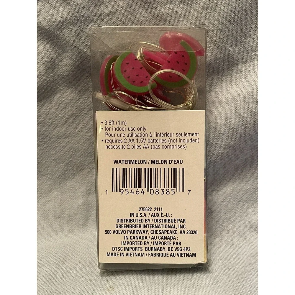 NEW Watermelon Shaped String of White LED Fairy Lights 10 Count 3.6 Feet